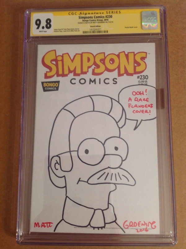 CGC SS 98 Simpsons Comics 230 variant signed  sketch Matt Groening Flanders