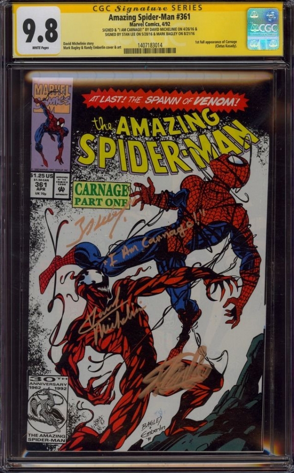 AMAZING SPIDERMAN 361 CGC 98 3X SS STAN LEE MARK BAGLEY DAVE MICHELINIE MINT 