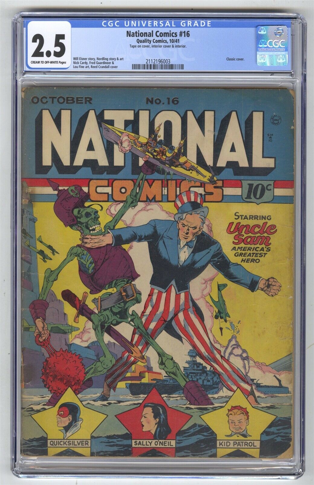 National Comics 16 CGC 25 VINTAGE Quality Uncle Sam Classic Cover Gold 10c