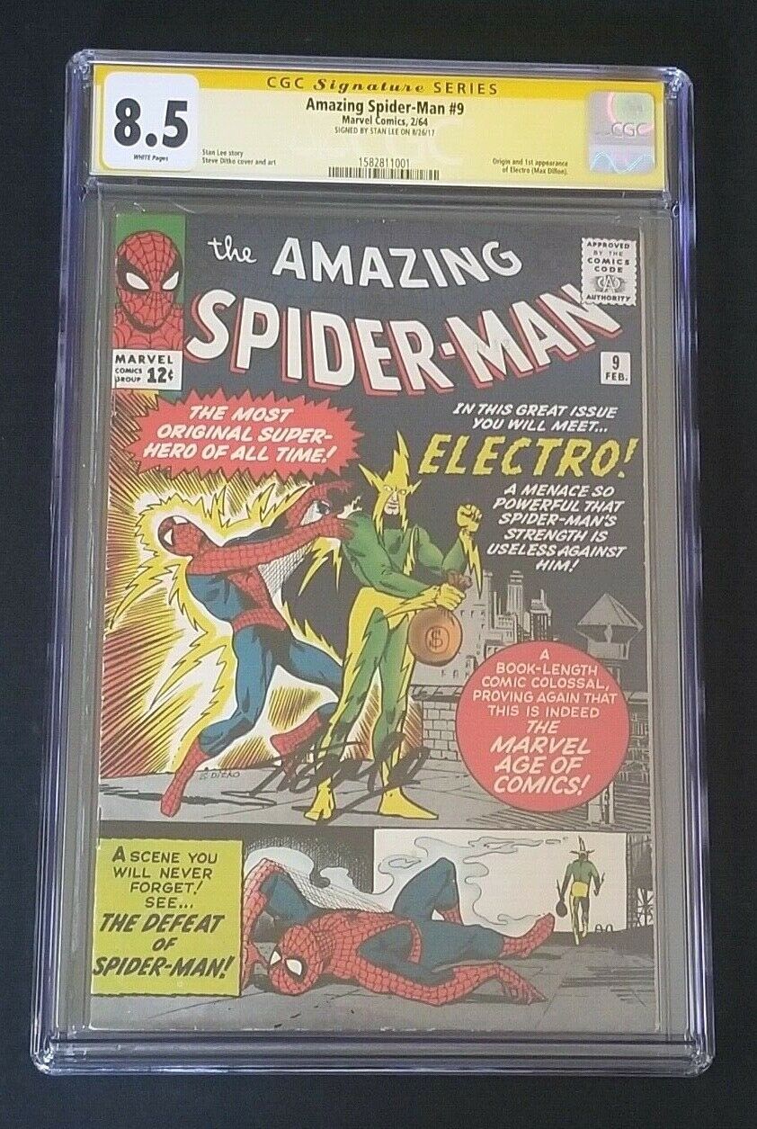 AMAZING SPIDERMAN 9  1ST ELECTRO  CGC 85 WHITE  SIGNED BY STAN LEE