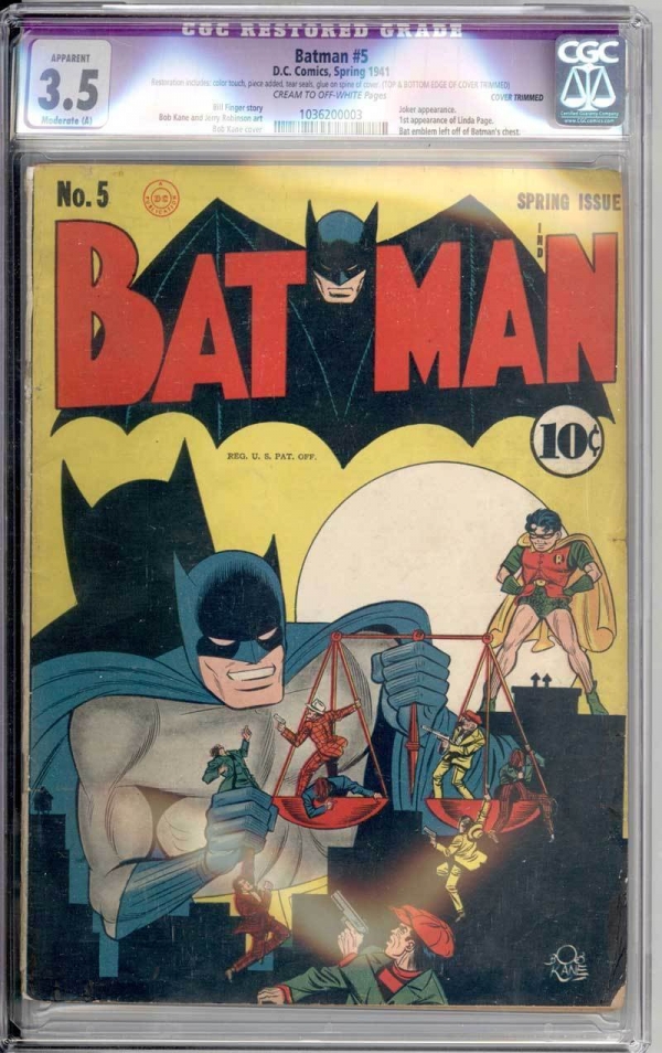 Batman  5  1st BatHead front Batmobile   CGC 35 rare Golden Age book 